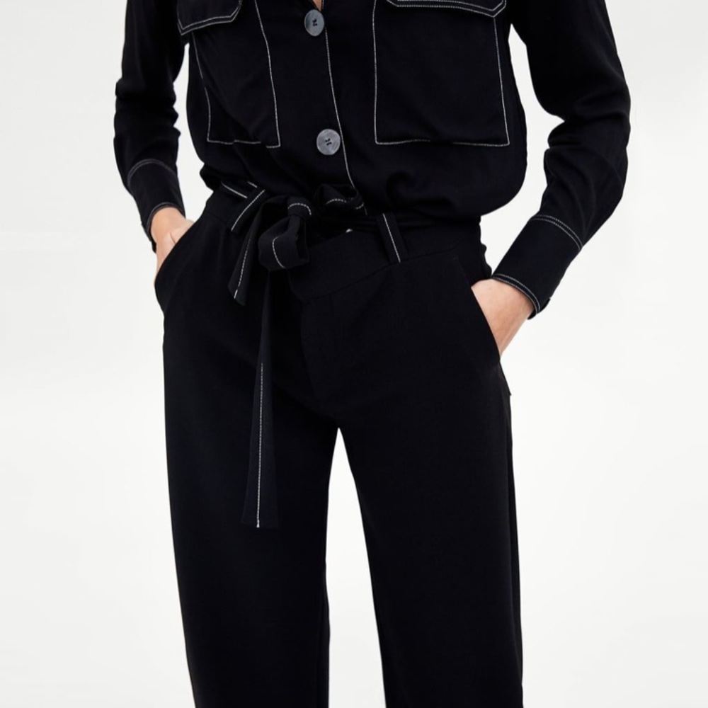 Zara Woman Contrasting Topstitching Palazzo Pants